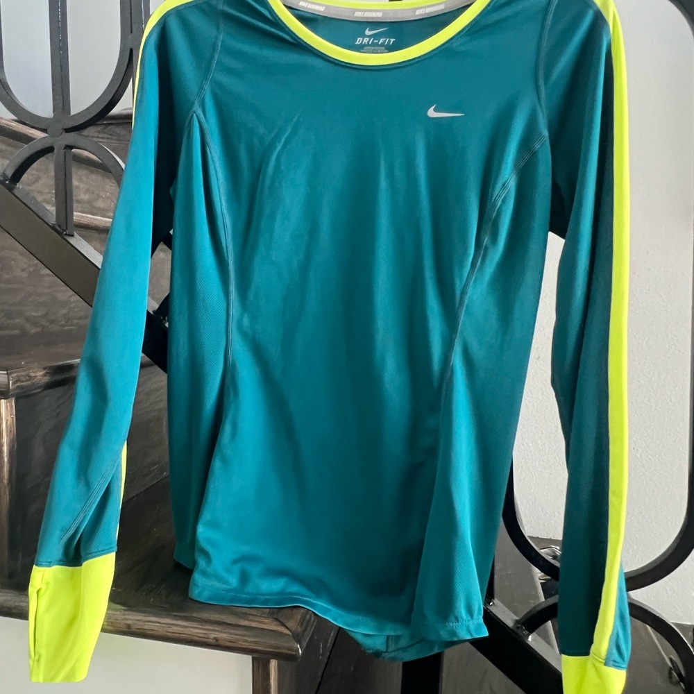 Nike Running Women's Teal and Yellow Long Sleeve Top Size Small
